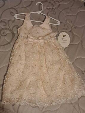 American Princess Ivory Lace Sequin Dress with Pearl Bow